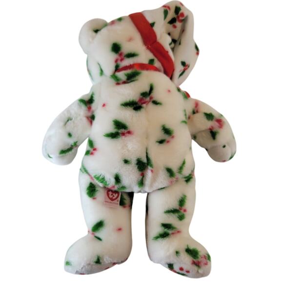2002 Ty Beanie Buddies Holly Teddy Bear Christmas Plush 14" Red Green Hat - Picture 4 of 13